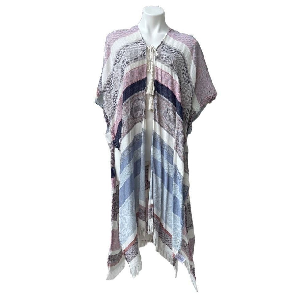 Caslon Womens Kimono Cardigan Open Front Tasseled Short Sleeve Boho One Size